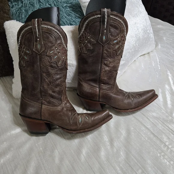 TONY LAMA WOMEN'S CHOCOLATE RANCHO SNIP TOE WESTERN BOOTS Size 8 EUC! - Picture 5 of 12